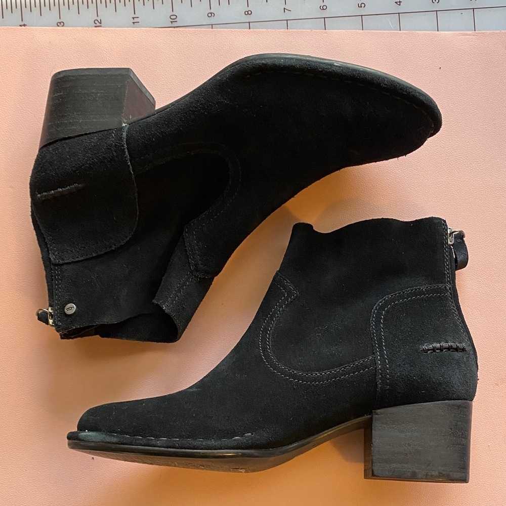 UGG Black Suede Ankle Booties with Low Block Heel